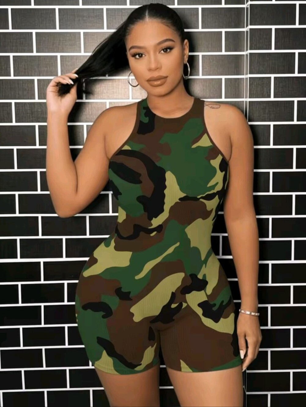 Women's Sexy Camo Romper Vest Sleeveless Bodycon